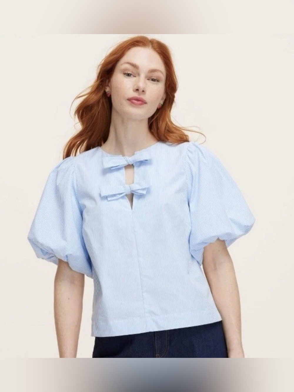 kate spade new york x Target Blue/White Women's Stripe Puff Blouse size XS